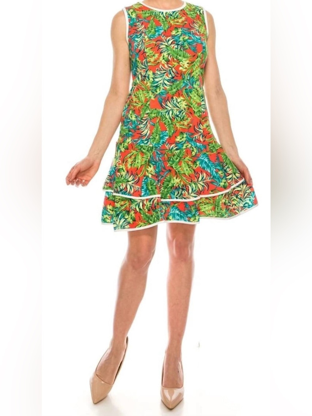 Shelby & Palmer Tropical Palm Print Fit & Flare Dress